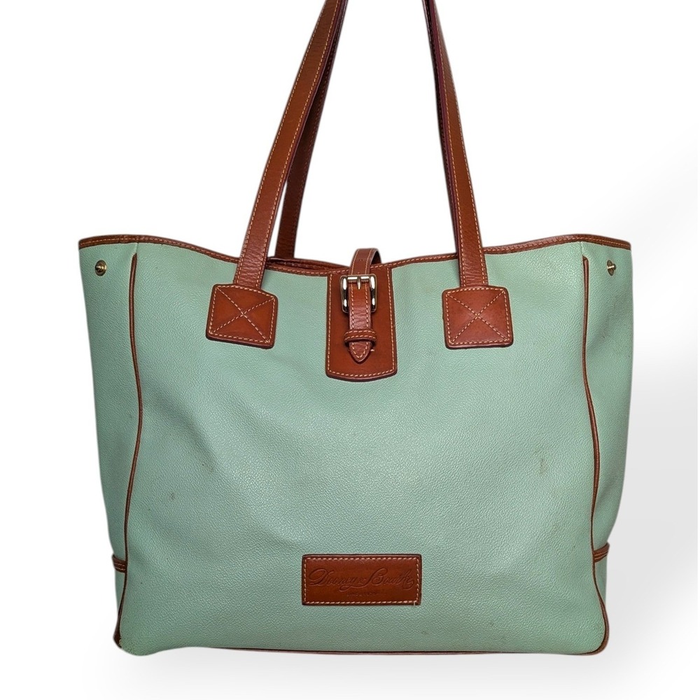 Dooney & Bourke Tote Bag Mint Green Tan Leather Large Shoulder Buckle Shopper